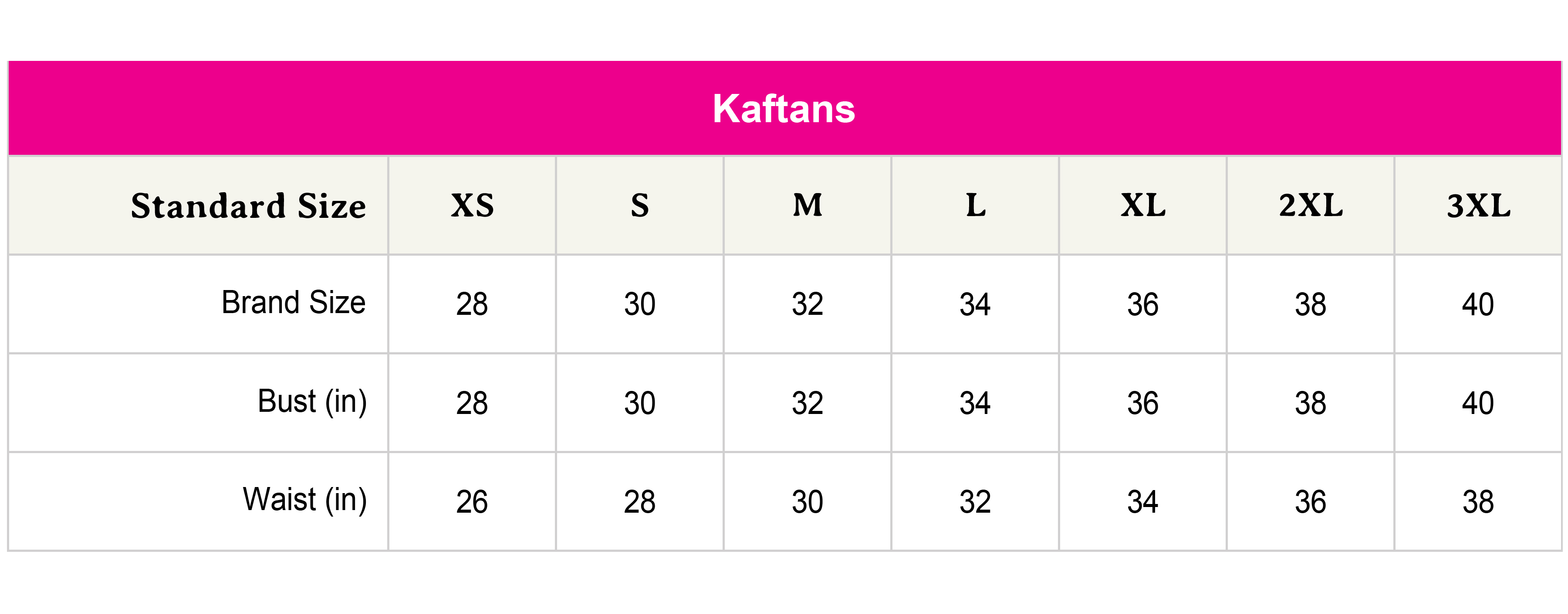 Size chart not availabe.