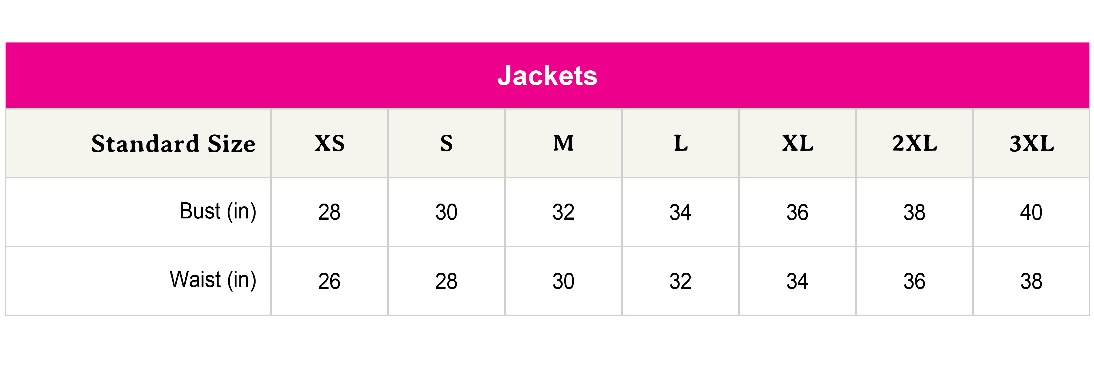 Size chart not availabe.